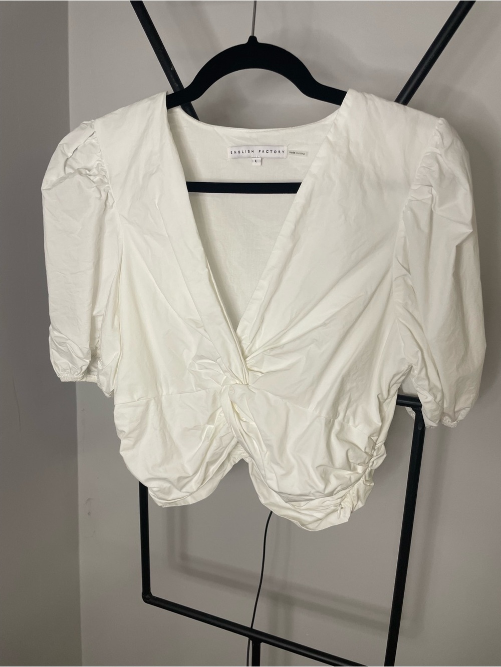 English Factory Cream Twist-Front Puff Sleeve Blouse